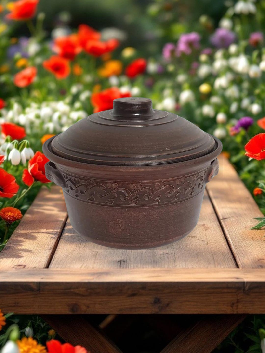 Clay Cooking Pot With Lid and Handles | Handmade Ceramic Casserole | 67 ...