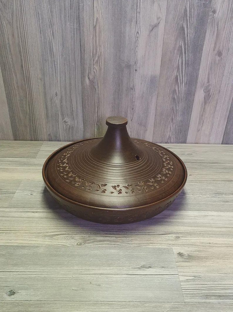 Handmade red clay tagine rustic oven cookware