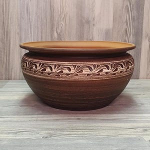 Cuenco de terracota ucraniana de 3,5 l – Utensilios de cocina rústicos de barro rojo