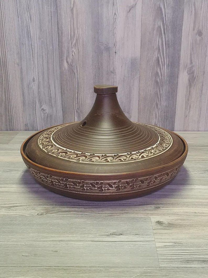 Handmade red clay tagine dish 11.2 inch for oven cooking