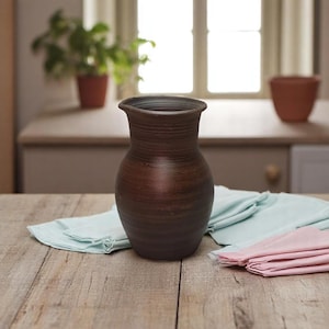 Terracotta Clay Milk Jug, Rustic Farmhouse Decor, Handmade Pitcher, Unglazed Water Pitcher