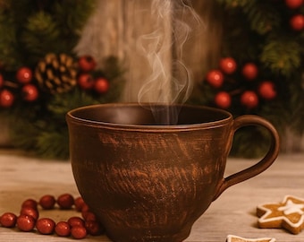 Large Terracotta Mug – 600ml Rustic Handmade Clay Tea Cup | Natural Unglazed Ceramic Coffee Mug | Eco Boho Pottery from Ukraine