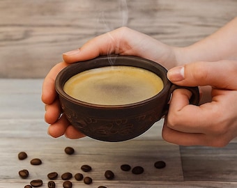 Handcrafted mugs, Espresso Cup 200ml – Handmade Clay Coffee Mug, Unglazed Rustic Pottery Cup, Ukrainian Pottery Gift