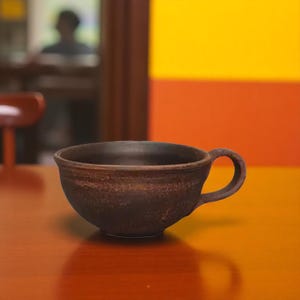 Handmade Clay Espresso Cup – Rustic Wabi Sabi Stoneware Mug – 200ml Wheelthrown Cappuccino & Latte Cup – Artisan Pottery Handcrafted Mug