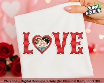 Vintage Valentine LOVE PNG, Victorian Kids Heart Clipart (Digital Download)