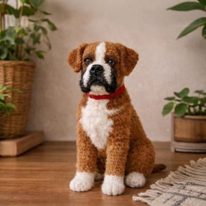 Realistisches Boxer-Amigurumi-Häkelmuster | Sitzender Hund als Plüschtier | Bulldoggen-Plüschtier – Tierhäkelmuster – Englisches PDF