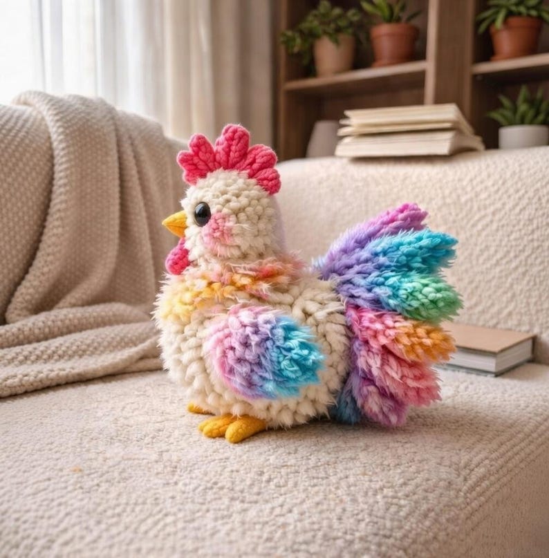 Roaster With Colourful Tail Amigurumi Crochet Pattern | Cute Hen Plush ...