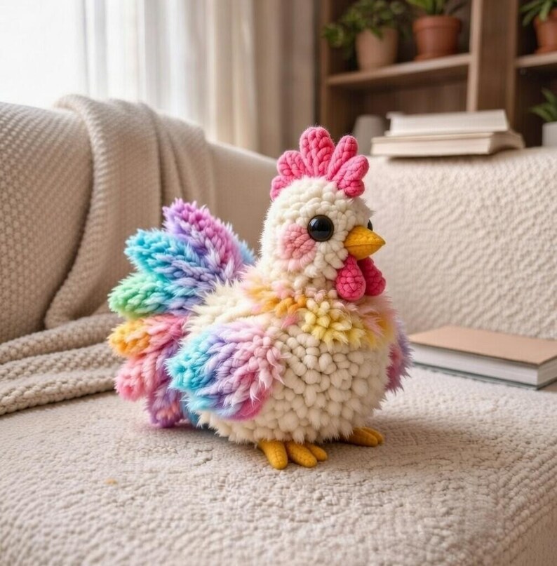 Roaster With Colourful Tail Amigurumi Crochet Pattern | Cute Hen Plush ...
