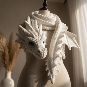 Fantasy White Dragon Scarf Amigurumi Crochet Pattern | Dragon Neck Warmer Crochet Pattern | Crochet Scarf – Dragon Lover Gift | English Pdf