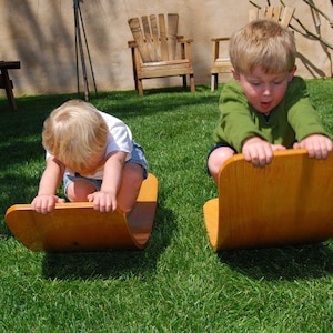 Curvy Board/Balance Board: The Original Waldorf Rocker Board Natural Finish w/ Green Sunburst image 4