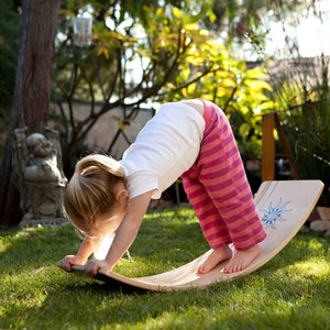 Curvy Board/Balance Board: The Original Waldorf Rocker Board Natural Finish w/ Green Sunburst image 1