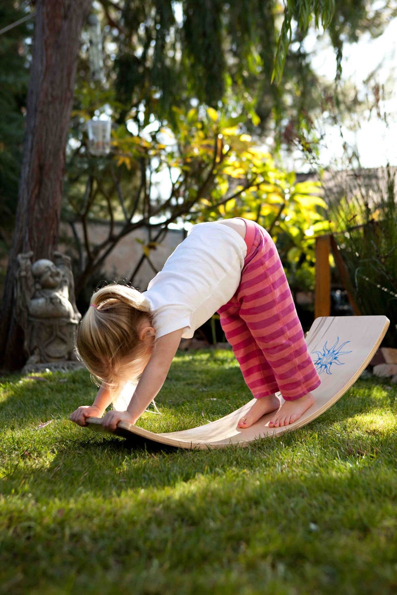 Curvy Board/Balance Board: The Original Waldorf Rocker Board Natural Finish w/ Green Sunburst image 1