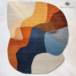 Modern Irregular Shape Vibrant Premium Woolen Hand Tufted Area Rug Handmade For Living And Dining Room, Bedroom And Home