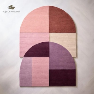Modern Irregular Shape Vibrant Premium Mauve Woolen Hand Tufted Area Rug Handmade For Living And Dining Room, Bedroom And Home
