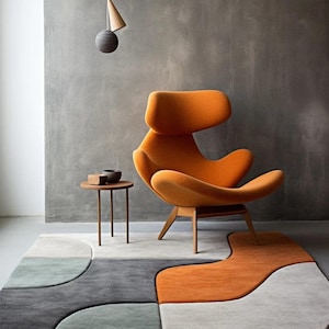 Modern Abstract Irregular Shape Premium Woolen Hand Tufted Red Color Area Rug Handmade For Living, Dining, Kids, Bedroom And Home