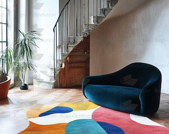 Modern Abstract Irregular Shape Vibrant Premium Hand Tufted Colorful Woolen Area Rug