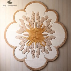Modern Irregular Shape Brown And Beige Premium Woollen Hand Tufted Area Rug Handmade For Living And Dining Room, Bedroom And Home