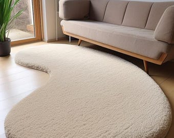 Modern Abstract Bean Shape Soft Wool Handmade Hand Tufted Beige Area Rug for Home, Office, Living Room, Kids Room 4*6, 5*8, 6*9, 8*10, 9*12