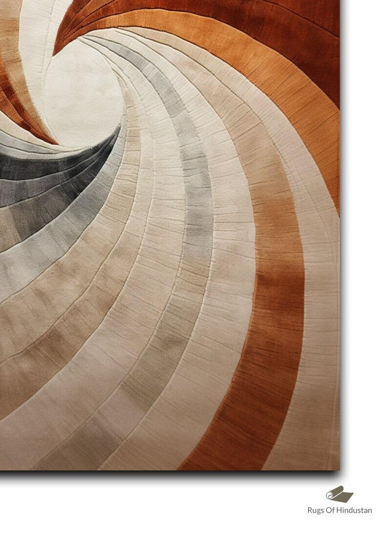 Modern Rectangular Shape Contemporary Beige Spiral Abstract Pattern ...