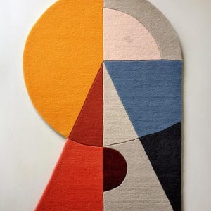 Modern Irregular R Shape Contemporary Abstract Pattern Premium Woolen Hand Tufted Area Rug For Home Office Living Room