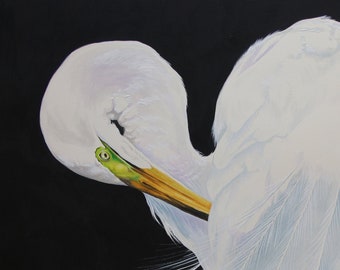 Silberreiher / Vogel Gouache Kunst / Limitierte Auflage, doppelt verfilzter GICLEE-PRINT