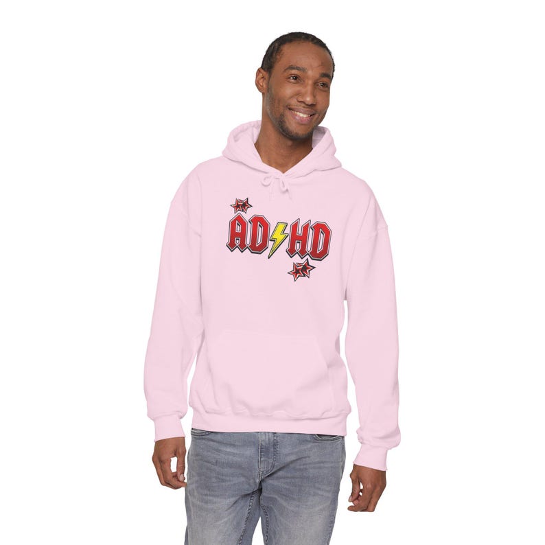 ADHD Hoodie, Retro Hard Rock Parody Sweatshirt, ADHD Awareness Month Gift, Neurodivergent Lightning Bolt Unisex Hooded Sweatshirt Bild 16