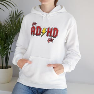 ADHD Hoodie, Retro Hard Rock Parody Sweatshirt, ADHD Awareness Month Gift, Neurodivergent Lightning Bolt Unisex Hooded Sweatshirt Bild 17