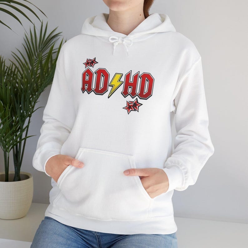 ADHD Hoodie, Retro Hard Rock Parody Sweatshirt, ADHD Awareness Month Gift, Neurodivergent Lightning Bolt Unisex Hooded Sweatshirt Bild 17