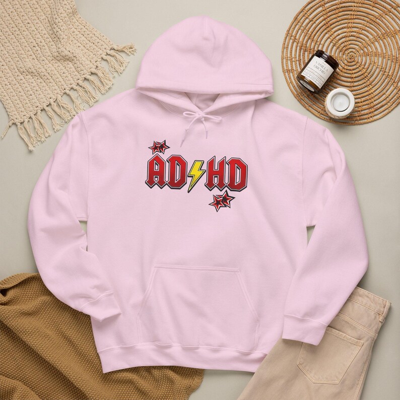 ADHD Hoodie, Retro Hard Rock Parody Sweatshirt, ADHD Awareness Month Gift, Neurodivergent Lightning Bolt Unisex Hooded Sweatshirt Bild 8