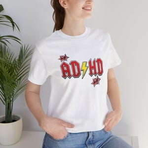 ADHD Shirt, Retro Hard Rock Parody Tee, ADHD Awareness Month Gift, Neurodivergent Lightning Bolt Classic Rock Unisex T-Shirt image 12