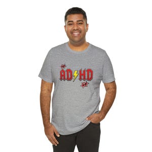 ADHD Shirt, Retro Hard Rock Parody Tee, ADHD Awareness Month Gift, Neurodivergent Lightning Bolt Classic Rock Unisex T-Shirt image 11