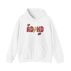 ADHD Hoodie, Retro Hard Rock Parody Sweatshirt, ADHD Awareness Month Gift, Neurodivergent Lightning Bolt Unisex Hooded Sweatshirt Bild 2