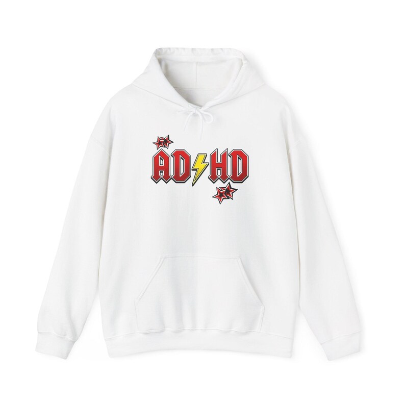 ADHD Hoodie, Retro Hard Rock Parody Sweatshirt, ADHD Awareness Month Gift, Neurodivergent Lightning Bolt Unisex Hooded Sweatshirt Bild 2