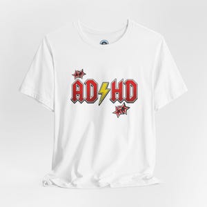 ADHD Shirt, Retro Hard Rock Parody Tee, ADHD Awareness Month Gift, Neurodivergent Lightning Bolt Classic Rock Unisex T-Shirt image 1