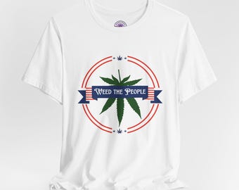 Camiseta "Weed the People" | Camiseta com emblema patriótico de folha de cannabis