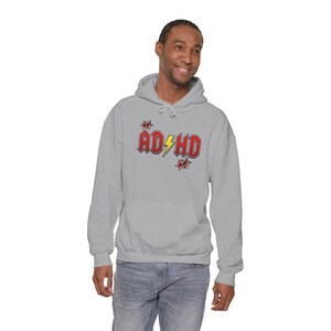 ADHD Hoodie, Retro Hard Rock Parody Sweatshirt, ADHD Awareness Month Gift, Neurodivergent Lightning Bolt Unisex Hooded Sweatshirt Bild 15