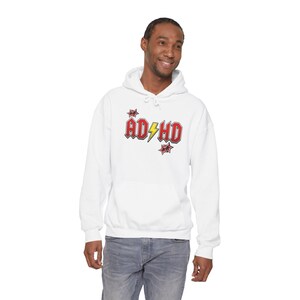 ADHD Hoodie, Retro Hard Rock Parody Sweatshirt, ADHD Awareness Month Gift, Neurodivergent Lightning Bolt Unisex Hooded Sweatshirt Bild 13