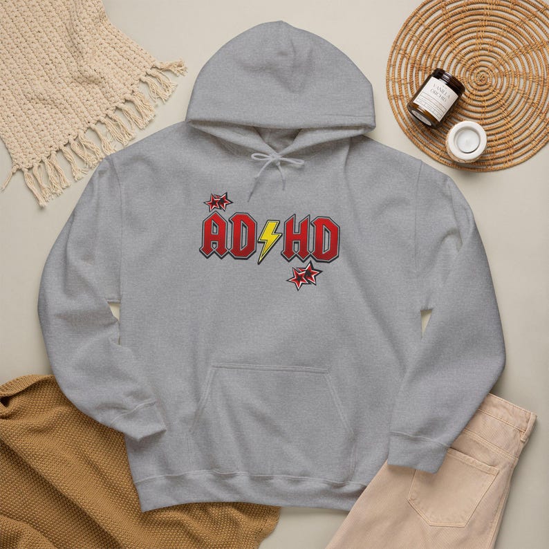 ADHD Hoodie, Retro Hard Rock Parody Sweatshirt, ADHD Awareness Month Gift, Neurodivergent Lightning Bolt Unisex Hooded Sweatshirt Bild 7