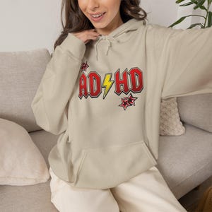 ADHD Hoodie, Retro Hard Rock Parody Sweatshirt, ADHD Awareness Month Gift, Neurodivergent Lightning Bolt Unisex Hooded Sweatshirt Bild 10
