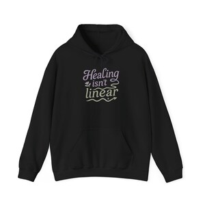 Healing Isn't Linear Hoodie, Mental Health Awareness Sweatshirt, Therapy and Recovery Gift, Self Care Unisex Hooded Sweatshirt immagine 1