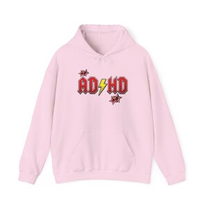 ADHD Hoodie, Retro Hard Rock Parody Sweatshirt, ADHD Awareness Month Gift, Neurodivergent Lightning Bolt Unisex Hooded Sweatshirt Bild 5
