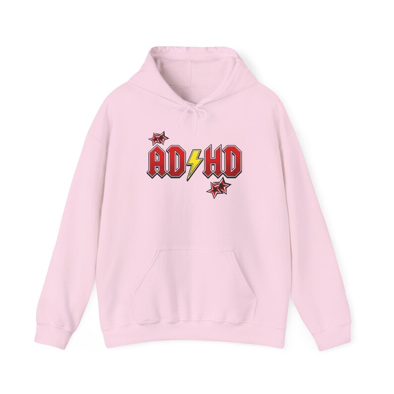 ADHD Hoodie, Retro Hard Rock Parody Sweatshirt, ADHD Awareness Month Gift, Neurodivergent Lightning Bolt Unisex Hooded Sweatshirt Bild 5