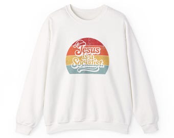 Jesus Is a Socialist Sweatshirt, Retro Christmas Crewneck for Progressive Christians, Funny Leftist Holiday Gift, Unisex Sweatshirt