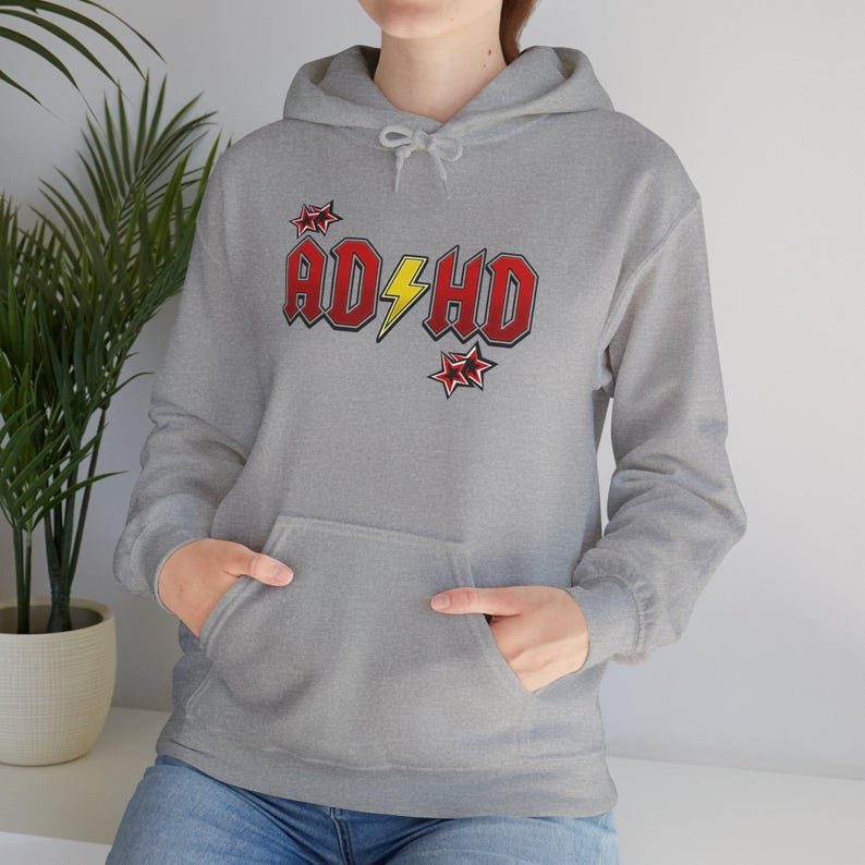 ADHD Hoodie, Retro Hard Rock Parody Sweatshirt, ADHD Awareness Month Gift, Neurodivergent Lightning Bolt Unisex Hooded Sweatshirt Bild 19