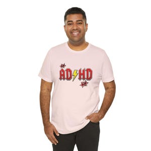 ADHD Shirt, Retro Hard Rock Parody Tee, ADHD Awareness Month Gift, Neurodivergent Lightning Bolt Classic Rock Unisex T-Shirt image 9