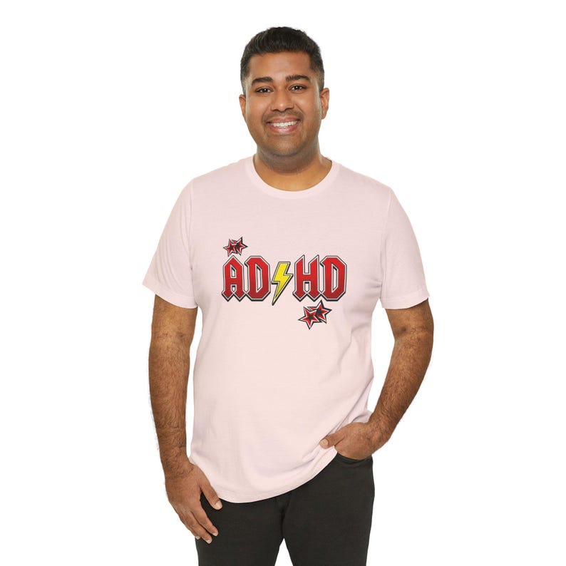 ADHD Shirt, Retro Hard Rock Parody Tee, ADHD Awareness Month Gift, Neurodivergent Lightning Bolt Classic Rock Unisex T-Shirt image 9