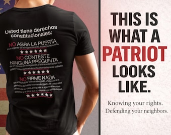 Camiseta "Conheça Seus Direitos" em espanhol, Camiseta "Es Tu Casa También" para Direitos dos Imigrantes, Camiseta de Protesto Anti-ICE com Estampa nas Costas