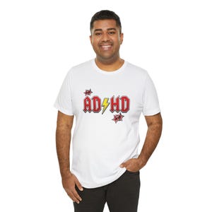 ADHD Shirt, Retro Hard Rock Parody Tee, ADHD Awareness Month Gift, Neurodivergent Lightning Bolt Classic Rock Unisex T-Shirt image 8