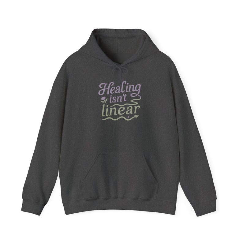 Healing Isn't Linear Hoodie, Mental Health Awareness Sweatshirt, Therapy and Recovery Gift, Self Care Unisex Hooded Sweatshirt immagine 3