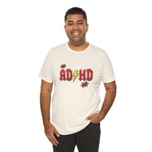ADHD Shirt, Retro Hard Rock Parody Tee, ADHD Awareness Month Gift, Neurodivergent Lightning Bolt Classic Rock Unisex T-Shirt image 10